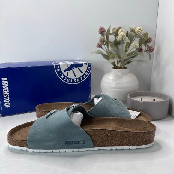 Birkenstock Vaduz Suede Slide Light Blue Soft Footbed Men 13/EU46 NWB Regular Fi - Picture 6 of 8